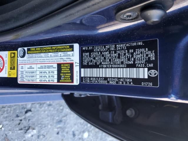 4T1BK1EB1DU040603 - 2013 TOYOTA AVALON BASE Mavi fotoğraf 12