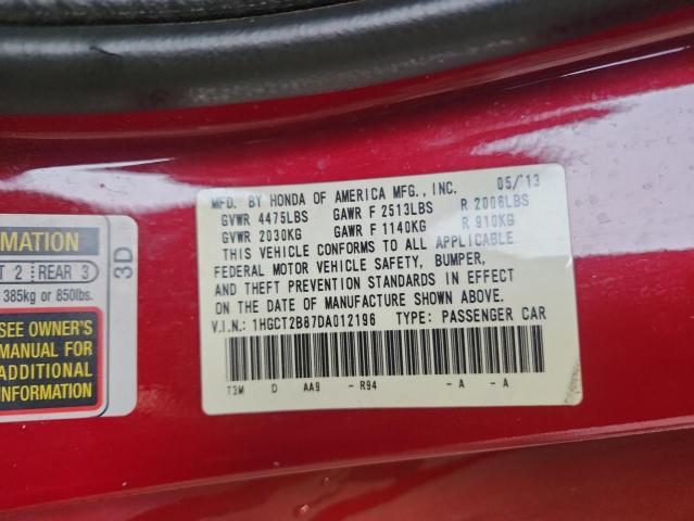 1HGCT2B87DA012196 - 2013 HONDA ACCORD EXL RED photo 12