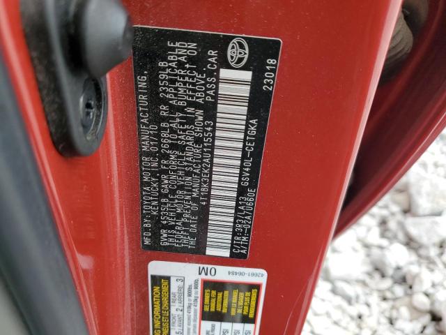 4T1BK3EK2AU115543 - 2010 TOYOTA CAMRY SE RED photo 12