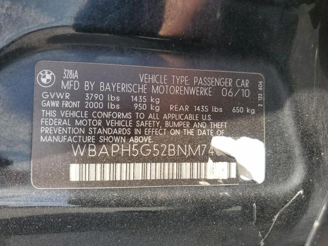 WBAPH5G52BNM74072 - 2011 BMW 328I I SULEV BLACK photo 12