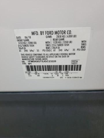 1FM5K8GT5JGC23220 - 2018 FORD EXPLORER SPORT Ağ foto 13