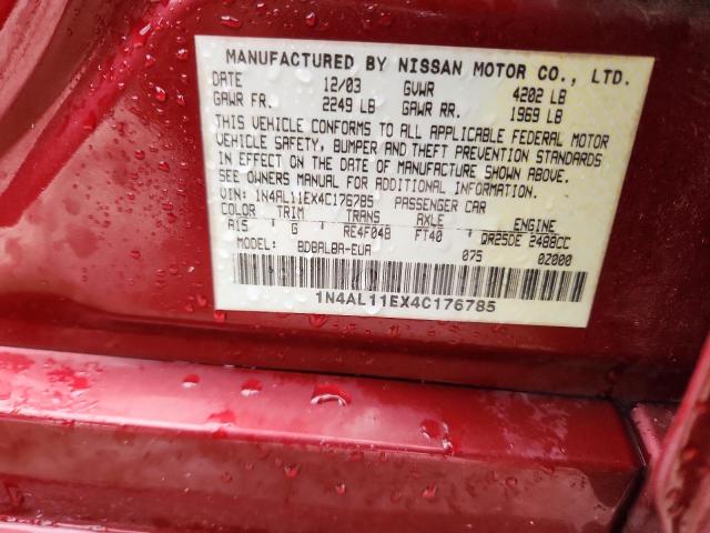 1N4AL11EX4C176785 - 2004 NISSAN ALTIMA BASE Bordo foto 12