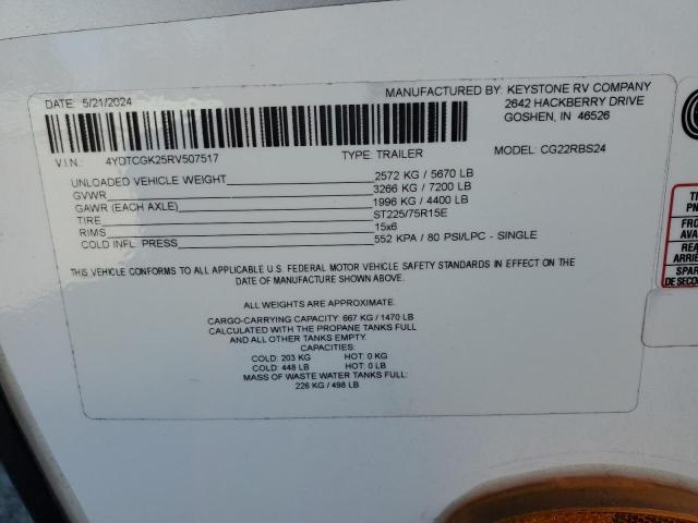 4YDTCGK25RV507517 - 2024 KEYSTONE COUGAR 白色 照片 10