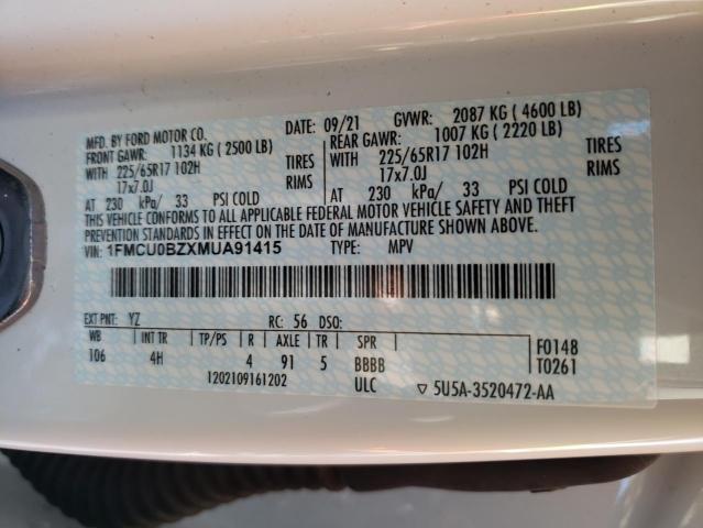 1FMCU0BZXMUA91415 - 2021 FORD ESCAPE SE WHITE photo 14