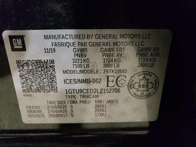 1GTU9CED2LZ152706 - 2020 GMC SIERRA K1500 ELEVATION BLACK photo 12