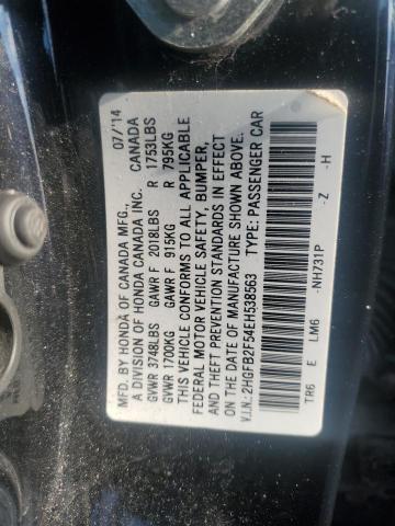 2HGFB2F54EH538563 - 2014 HONDA CIVIC LX BLACK photo 12