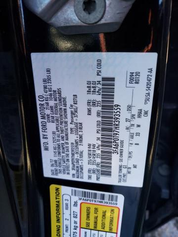 3FA6P0T97HR393559 - 2017 FORD FUSION SE BLACK photo 12