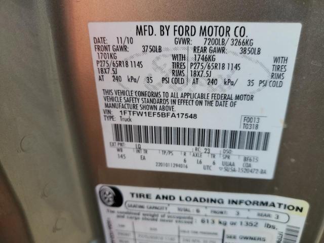 1FTFW1EF5BFA17548 - 2011 FORD F150 SUPERCREW TAN photo 12