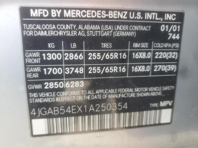 4JGAB54EX1A250354 - 2001 MERCEDES-BENZ ML 320 银色 照片 13
