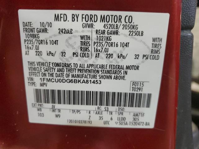 1FMCU0DG6BKA81453 - 2011 FORD ESCAPE XLT RED photo 12