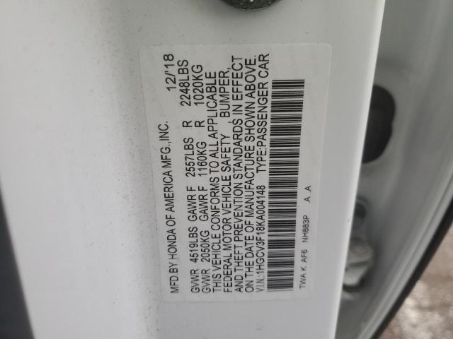 1HGCV3F18KA004148 - 2019 HONDA ACCORD HYBRID WHITE photo 12