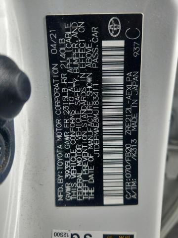 JTDEPMAE8MJ183411 - 2021 TOYOTA COROLLA LE WHITE photo 12