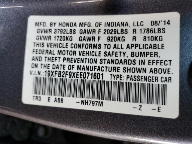 19XFB2F9XEE071601 - 2014 HONDA CIVIC EXL Մոխրագույն լուսանկար 12
