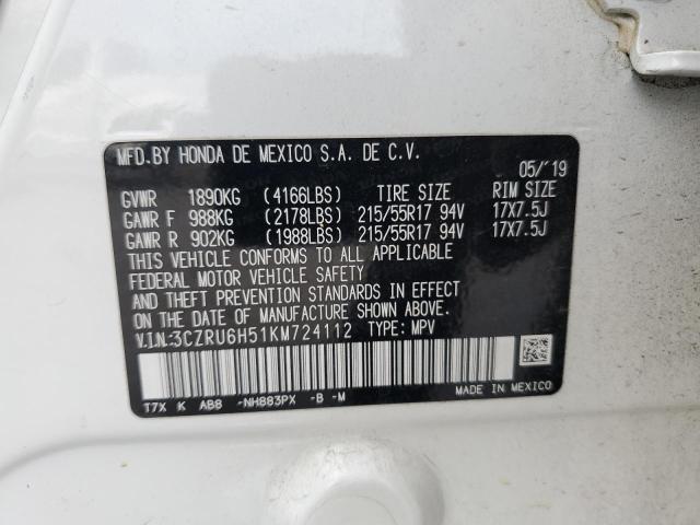 3CZRU6H51KM724112 - 2019 HONDA HR-V EX Ақ фото 13