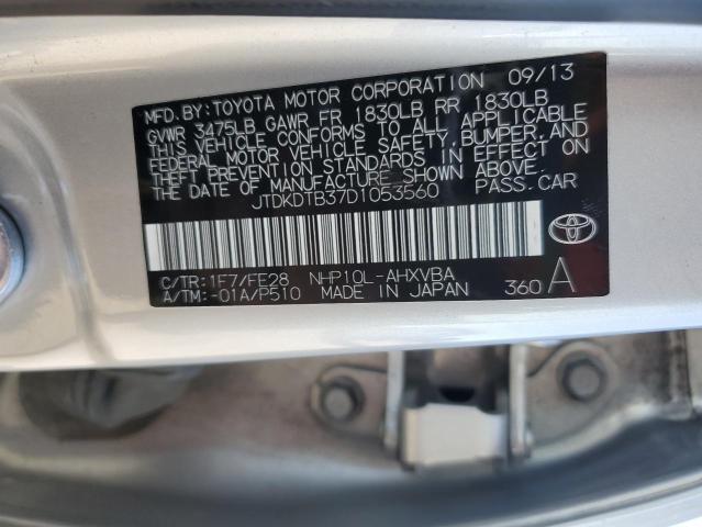 JTDKDTB37D1053560 - 2013 TOYOTA PRIUS C SILVER photo 12