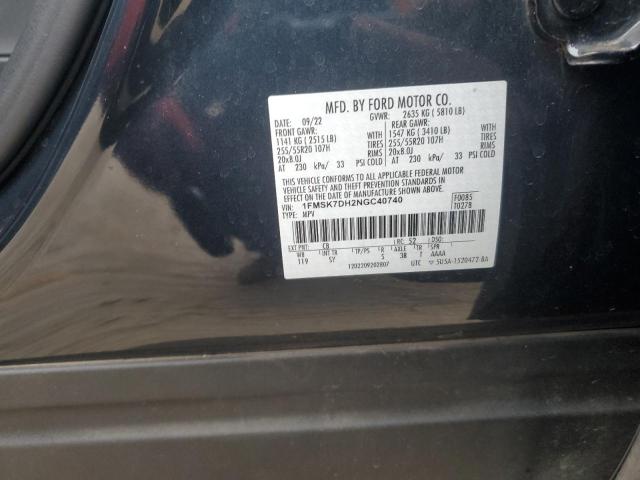 1FMSK7DH2NGC40740 - 2022 FORD EXPLORER XLT Szary zdjęcie 14