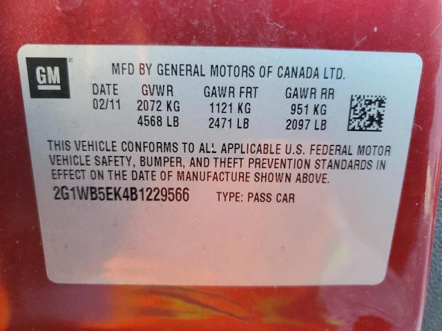 2G1WB5EK4B1229566 - 2011 CHEVROLET IMPALA LT RED photo 12