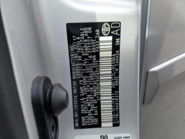 2T1BURHEXHC855372 - 2017 TOYOTA COROLLA L SILVER photo 13