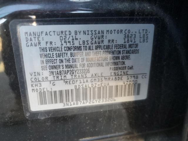 3N1AB7AP2GY233206 - 2016 NISSAN SENTRA S 黑色 照片 12