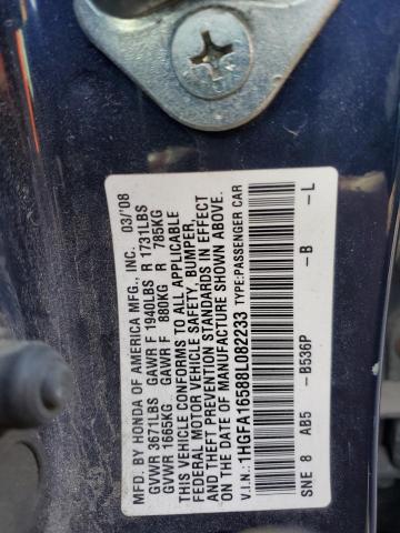 1HGFA16588L082233 - 2008 HONDA CIVIC LX BLUE photo 12