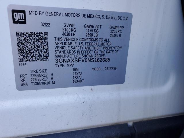 3GNAXSEV0NS162685 - 2022 CHEVROLET EQUINOX LS 白色 照片 12