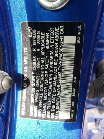 SHHFK7H52HU225562 - 2017 HONDA CIVIC EX BLUE photo 13