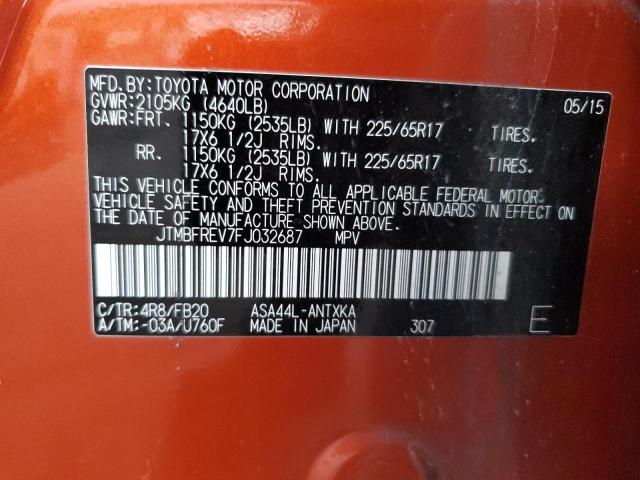 JTMBFREV7FJ032687 - 2015 TOYOTA RAV4 LE ORANGE photo 13