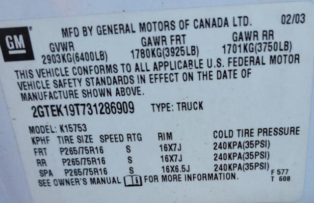 2GTEK19T731286909 - 2003 GMC NEW SIERRA K1500 WHITE photo 12