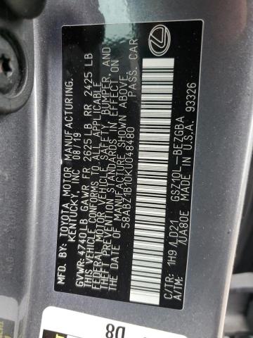 58ABZ1B10KU048480 - 2019 LEXUS ES 350 GRAY photo 13