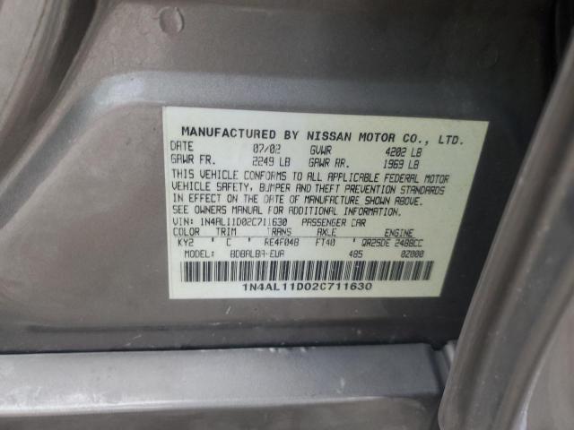1N4AL11D02C711630 - 2002 NISSAN ALTIMA BASE Қоңыр фото 12