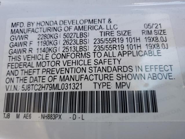 5J8TC2H79ML031321 - 2021 ACURA RDX ADVANCE WHITE photo 12