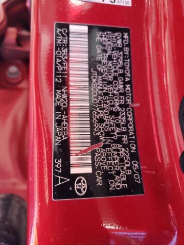 JTDKB20U077656993 - 2007 TOYOTA PRIUS RED photo 12