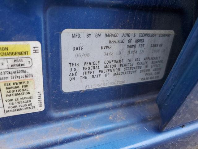 KL1TD66E19B307290 - 2009 CHEVROLET AVEO LS Mavi foto 12