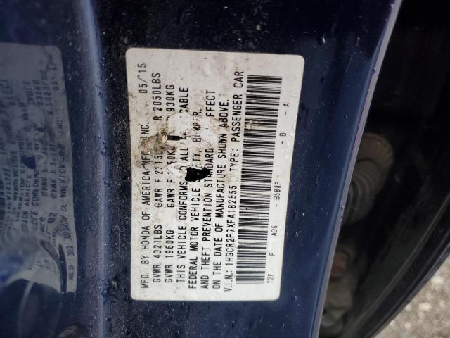 1HGCR2F7XFA182555 - 2015 HONDA ACCORD EX BLUE photo 12