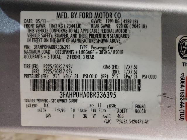 3FAHP0HA0BR336395 - 2011 FORD FUSION SE SILVER photo 13