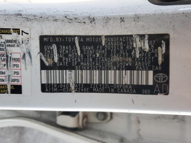2T1KR32E78C708725 - 2008 TOYOTA COROLLA MA XR WHITE photo 13