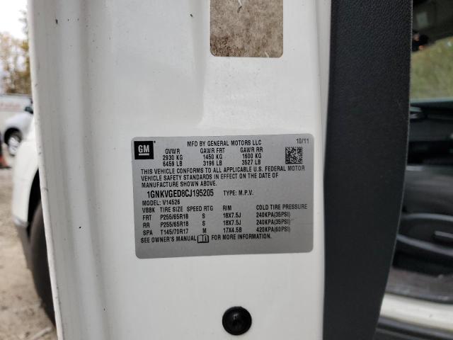 1GNKVGED8CJ195205 - 2012 CHEVROLET TRAVERSE LT Weiß Foto 13