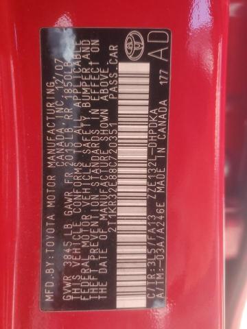 2T1KR32E88C720351 - 2008 TOYOTA COROLLA MA XR RED photo 12