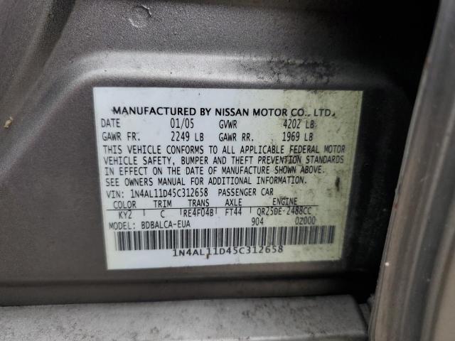 1N4AL11D45C312658 - 2005 NISSAN ALTIMA S GRAY photo 12