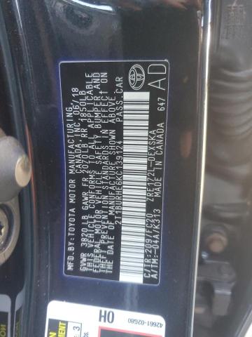 2T1BURHE6KC139124 - 2019 TOYOTA COROLLA L BLACK photo 12