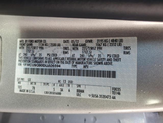 1FMCU9G90DUA06594 - 2013 FORD ESCAPE SE 银色 照片 12