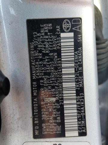 2T1BURHE0EC045891 - 2014 TOYOTA COROLLA L Argent photo 12