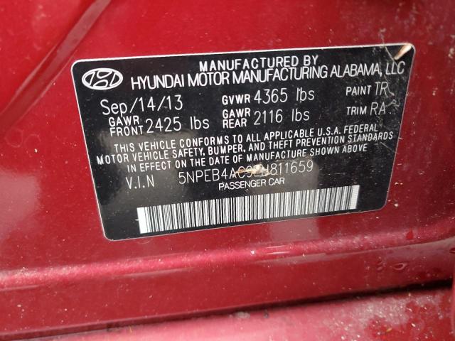 5NPEB4AC9EH811659 - 2014 HYUNDAI SONATA GLS RED photo 12