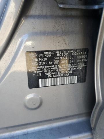 KMHD74LF8LU106886 - 2020 HYUNDAI ELANTRA SE GRAY photo 12