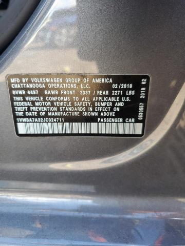 1VWBA7A32JC024711 - 2018 VOLKSWAGEN PASSAT SE GRAY photo 12