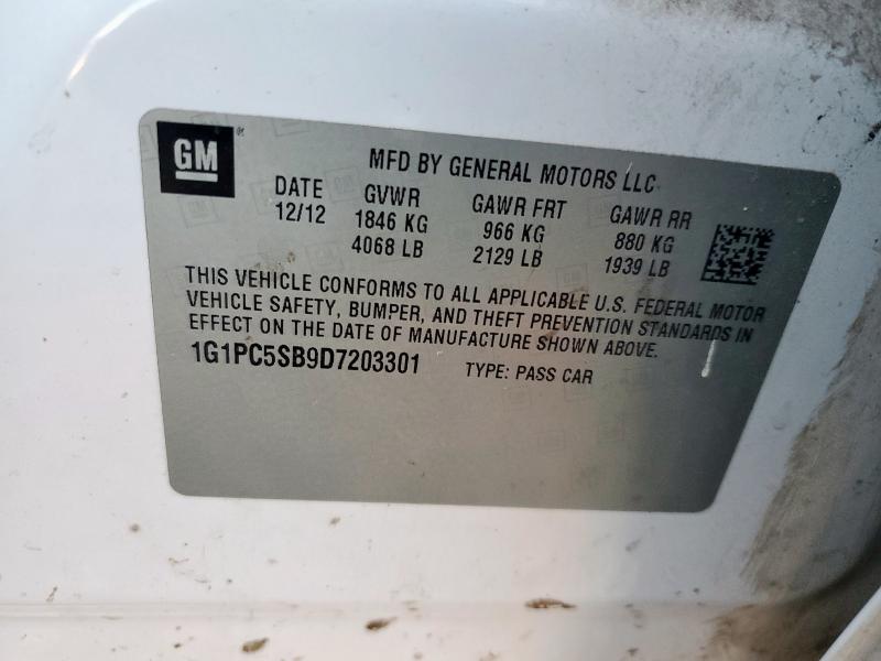 1G1PC5SB9D7203301 - 2013 CHEVROLET CRUZE LT 白色 照片 12