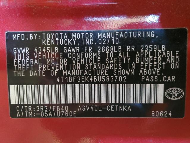 4T1BF3EK4BU583702 - 2011 TOYOTA CAMRY BASE Czerwony zdjęcie 12