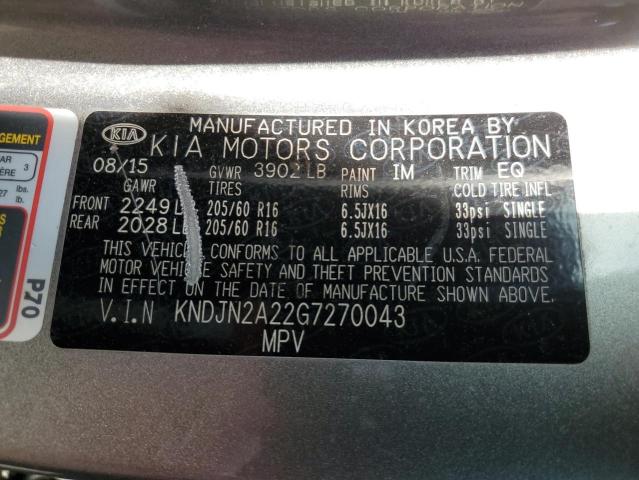 KNDJN2A22G7270043 - 2016 KIA SOUL GRAY photo 12