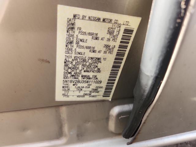 5N1BV28U35N111029 - 2005 NISSAN QUEST S 金色 照片 13