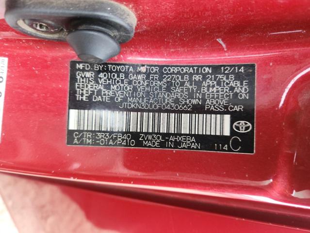 JTDKN3DU0F0430662 - 2015 TOYOTA PRIUS RED photo 12